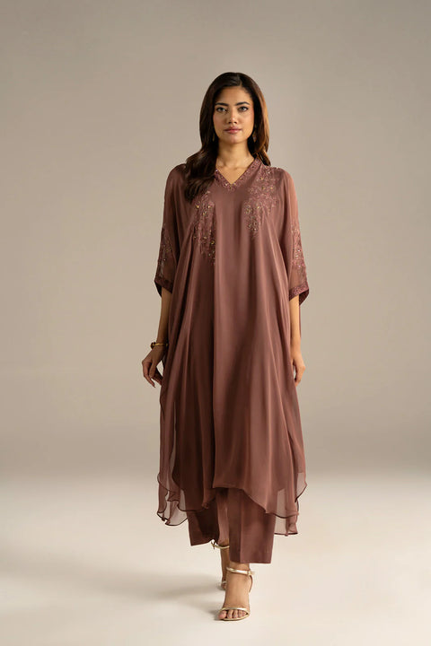 Mauve Flowy Kaftan chiffon 2 Piece Shirt/Bottom