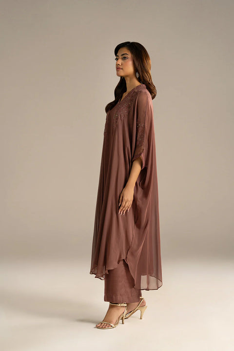 Mauve Flowy Kaftan chiffon 2 Piece Shirt/Bottom