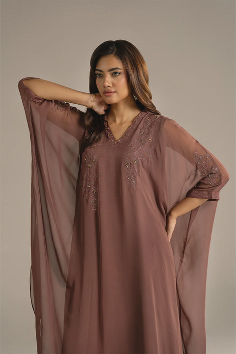 Mauve Flowy Kaftan chiffon 2 Piece Shirt/Bottom