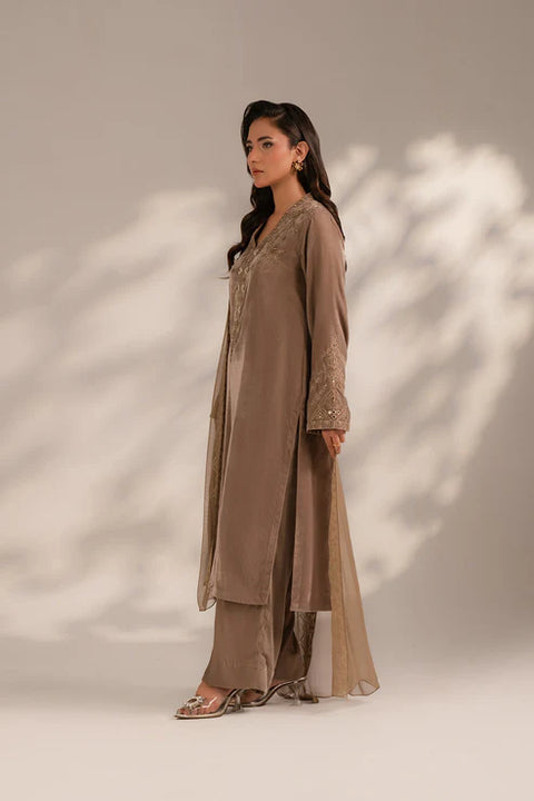 Beige Gold 3 Piece Velvet Embroidered Suit