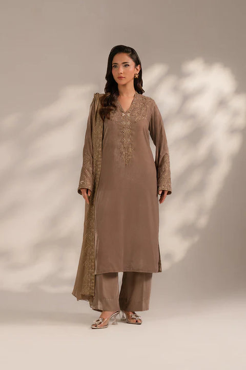 Beige Gold 3 Piece Velvet Embroidered Suit