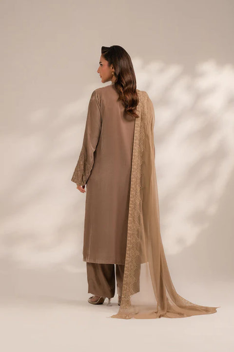 Beige Gold 3 Piece Velvet Embroidered Suit