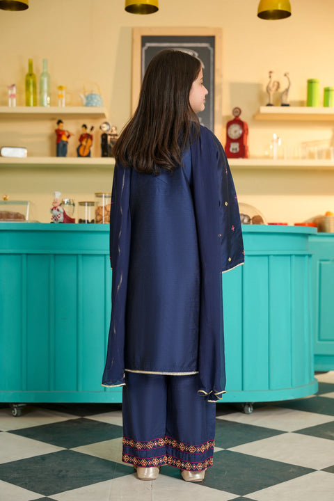 Blue Girls Embellished Kameez & Trousers With Dupatta
