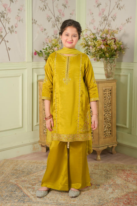 Olive Girls Embellished Kameez Trousers & Dupatta 3pc
