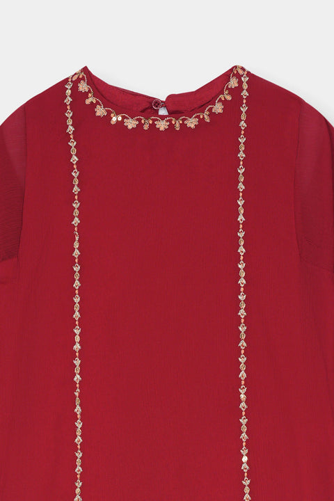 Red New Born Girls Range Embellished Kameez & Shalwar 2pc