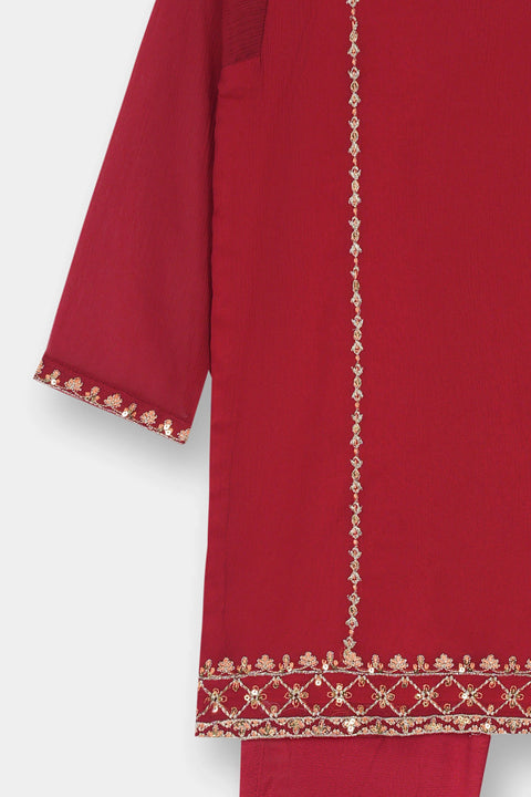 Red New Born Girls Range Embellished Kameez & Shalwar 2pc