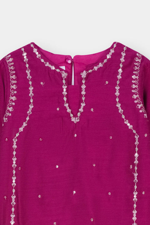 Magenta Infant Cotton Silk Kameez & Shalwar 2pc