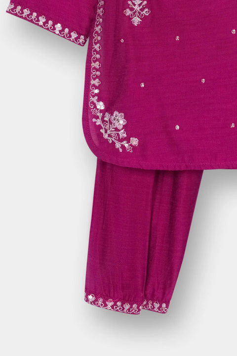 Magenta Infant Cotton Silk Kameez & Shalwar 2pc