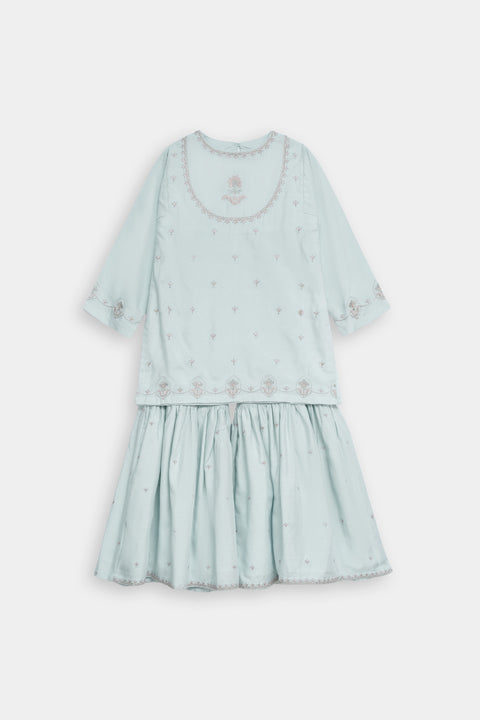 Sky Blue Cotton Silk Embellished Kameez & Gharara 2pc