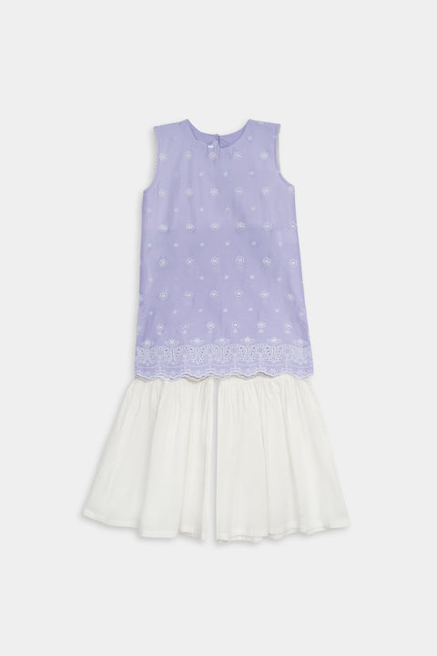 Lilac Infants Cotton Embroidered Kameez & Gharara