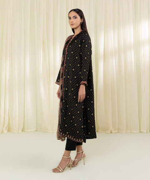 Sapphire 3 Piece - Black Embroidered Raw Silk Suit