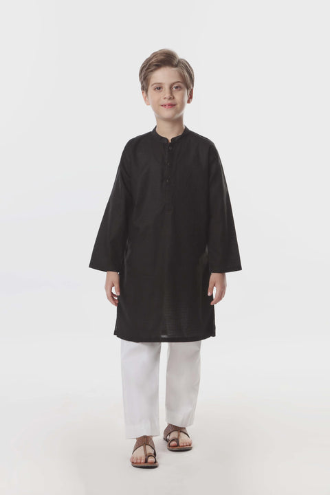 Boys Black Jacquard Kurta & Trouser