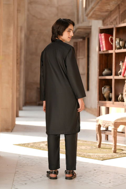 Black Boys Kurta with Embroidery Black Trouser 2pc