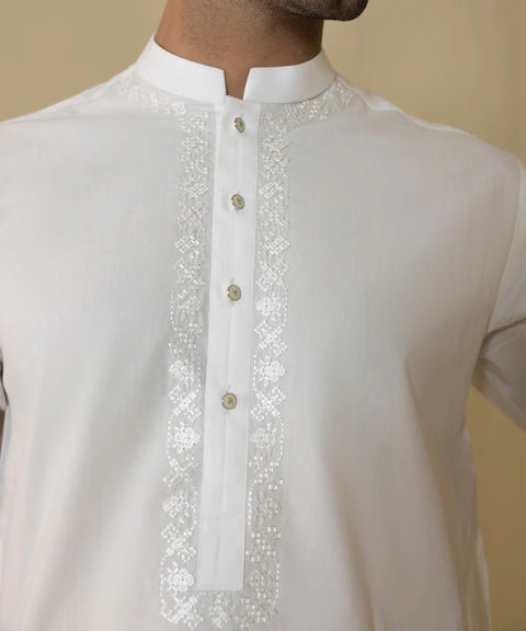 Burooj Man White Threaded Neckline Shalwar Kameez Regular Fit
