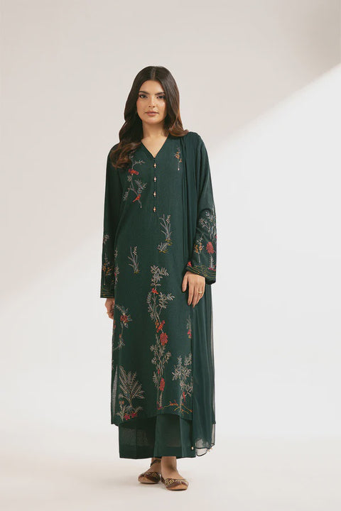 Teal Green Lawn Karandi Embroidered 3 Pc