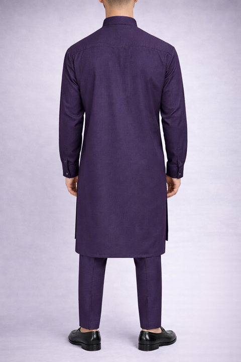 Mens Pakistani purple kurta trouser premium fabric with silver buttons
