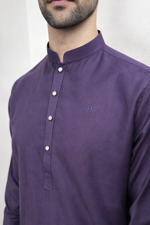 Mens Pakistani purple kurta trouser premium fabric with silver buttons