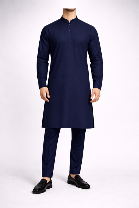 Burooj Man mens pakistani navy blue kurta trouser suit with matching buttons
