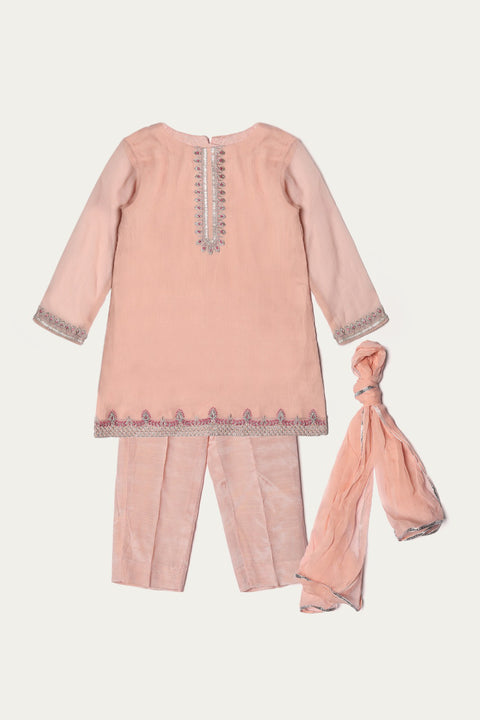 Baby Pink Chiffon Kameez Trouser and Dupata New born Girls Range3 pc