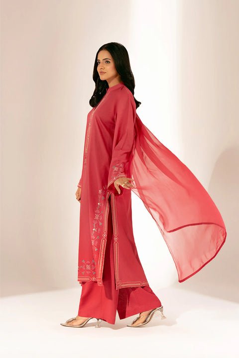 Tea Pink 3 Piece Lawn Karandi Embroidered Suit