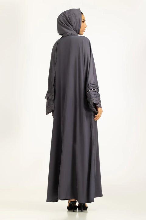 Viscose Georgette Embroidered Abaya With Embroidered Scarf