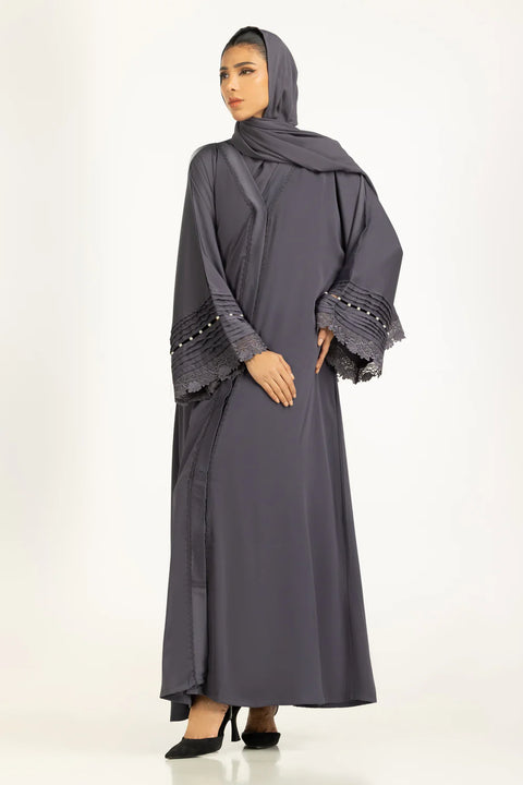 Viscose Georgette Embroidered Abaya With Embroidered Scarf
