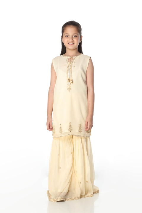 Cream Girls Chiffon Kameez & Ghararah 2 pc