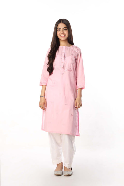 Pink Teens Ethnic Embroidered Kurti 1pc