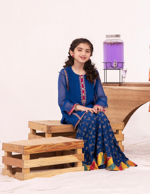 Royal Blue Kameez & Gharara 2pc
