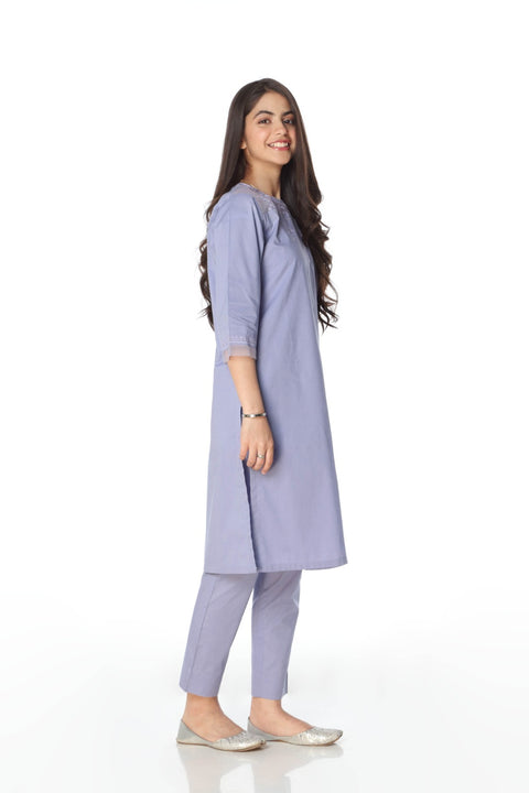 Lilac Teens Embroidered Kurti With Trousers
