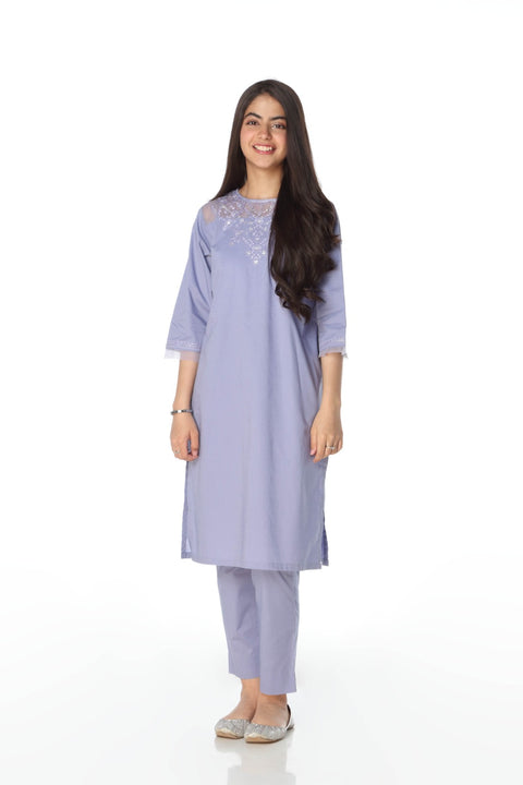 Lilac Teens Embroidered Kurti With Trousers