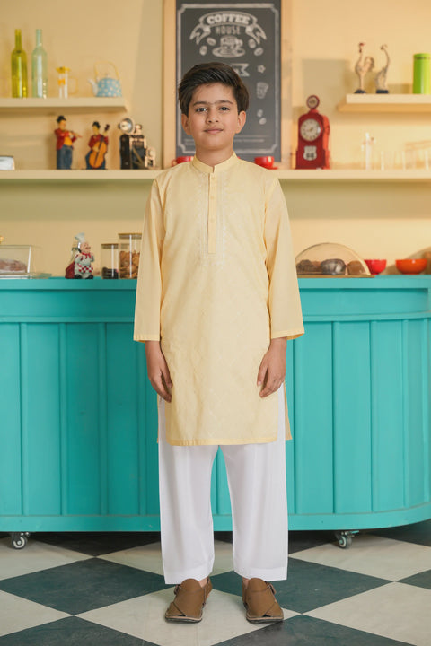 Yellow Cotton Boys Kurta Trouser 2pc