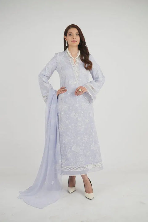 Bareeze Unstitched Serene Blossom-Shisha Work 3-Piece