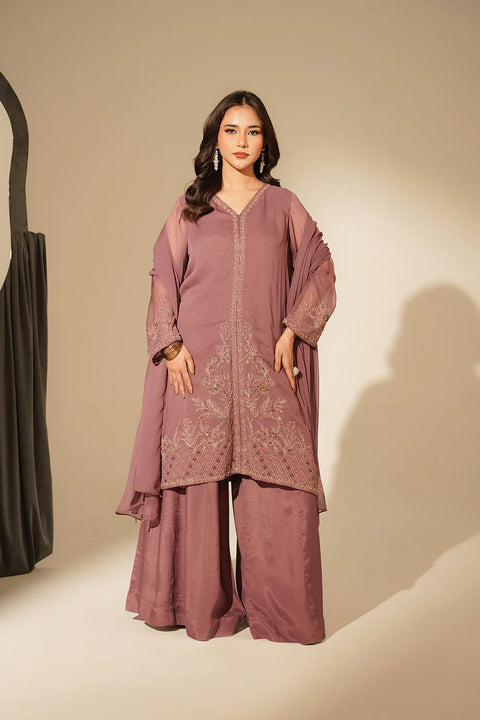 Light Mauve 3 Piece Chiffon Embroidered Suit