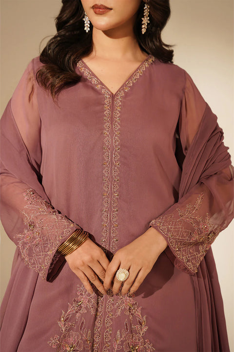 Light Mauve 3 Piece Chiffon Embroidered Suit