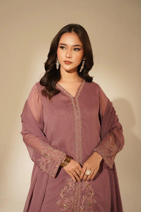 Light Mauve 3 Piece Chiffon Embroidered Suit