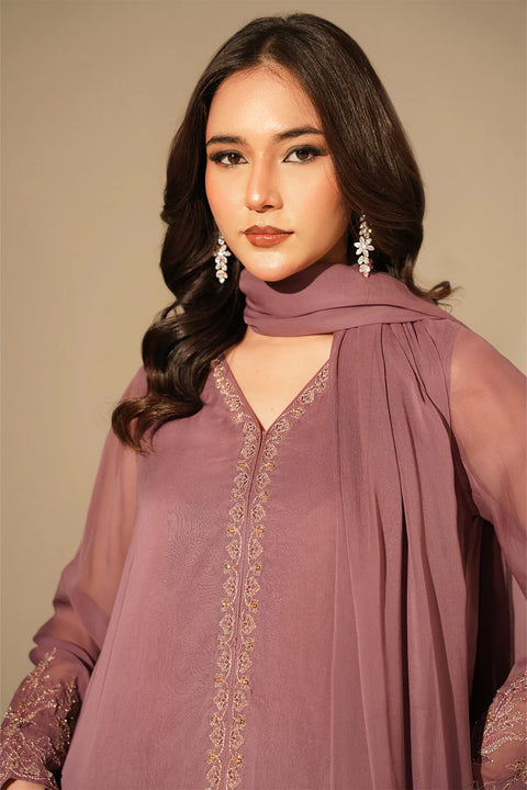 Light Mauve 3 Piece Chiffon Embroidered Suit