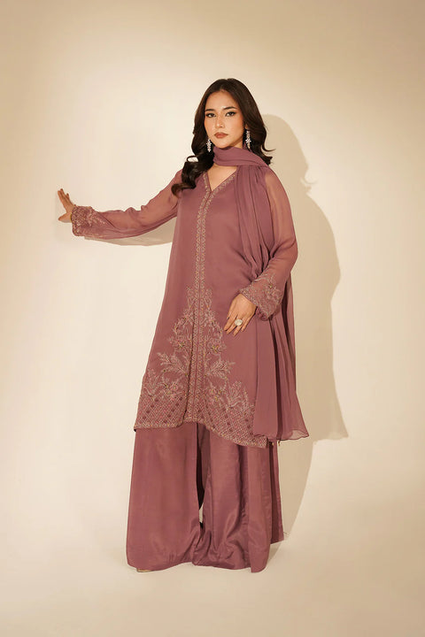 Light Mauve 3 Piece Chiffon Embroidered Suit