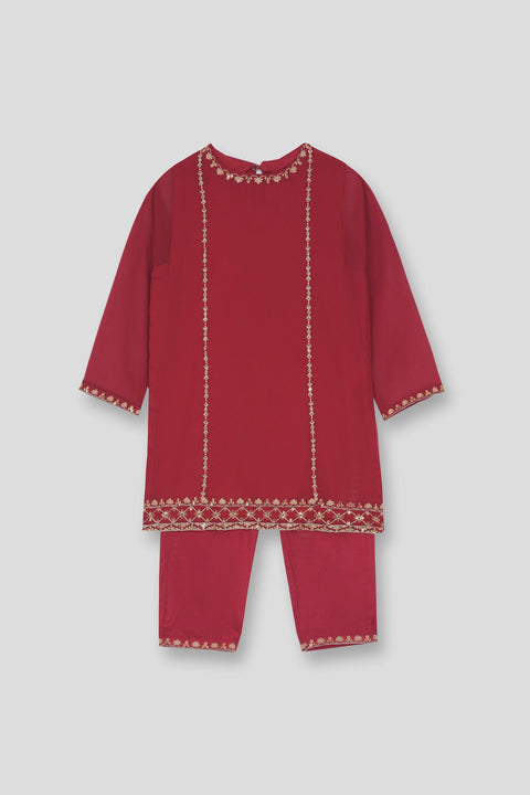 Red New Born Girls Range Embellished Kameez & Shalwar 2pc