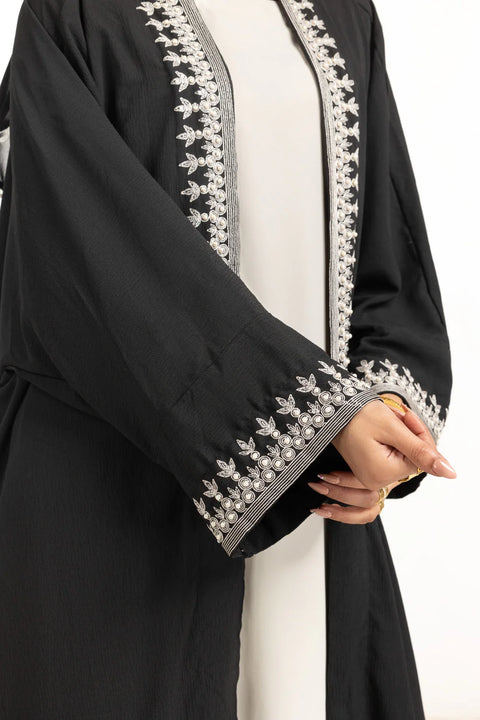 Crincle Georgette Embroidered Abaya With Inner And Scarf