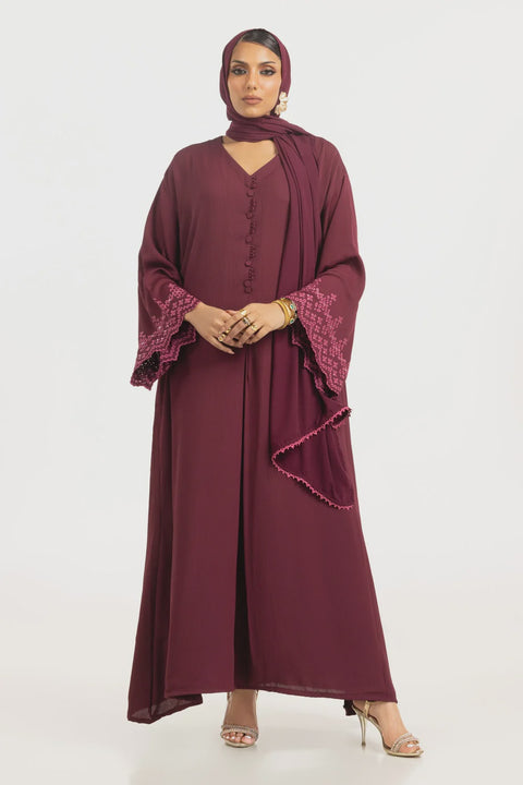 Crincle Georgette Embroidered Abaya With Scarf