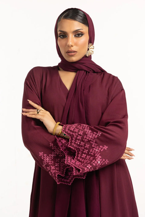 Crincle Georgette Embroidered Abaya With Scarf