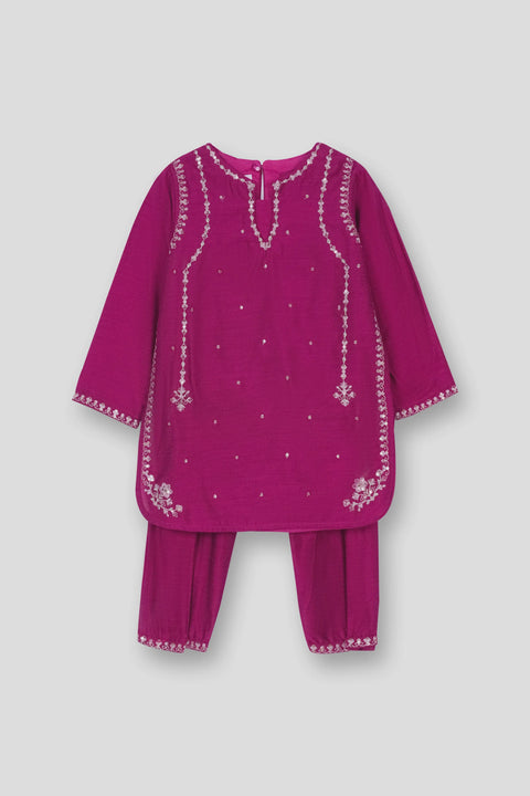 Magenta Infant Cotton Silk Kameez & Shalwar 2pc