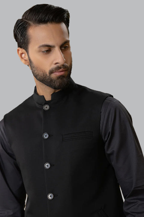 Burooj Man Black Waistcoat Regular Fit