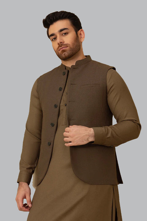 Burooj Man Brown Wool Blended Waistcoat Regular Fit