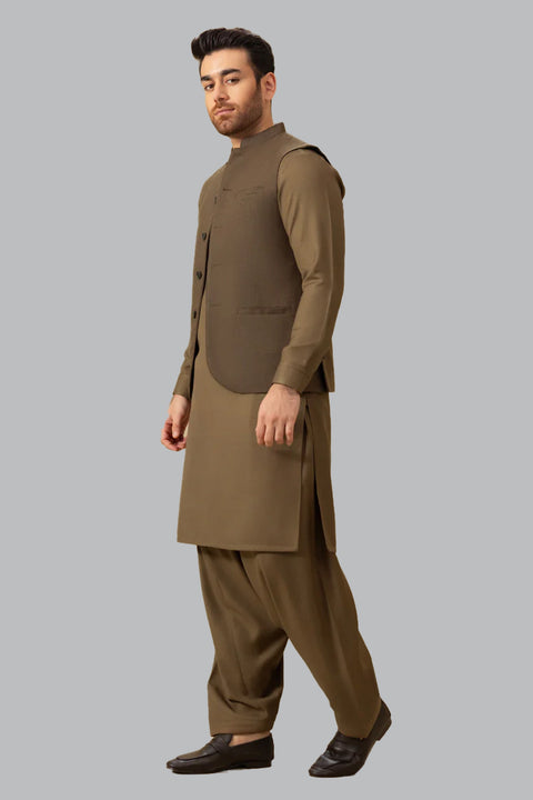 Burooj Man Brown Wool Blended Waistcoat Regular Fit