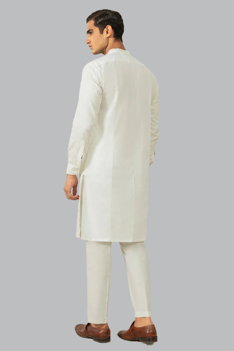Burooj Man White Diamond Embroidered Kurta Trouser Slim Fit