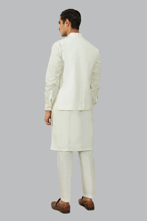Burooj Man White Schiffli embroidered Waistcoat Regular Fit