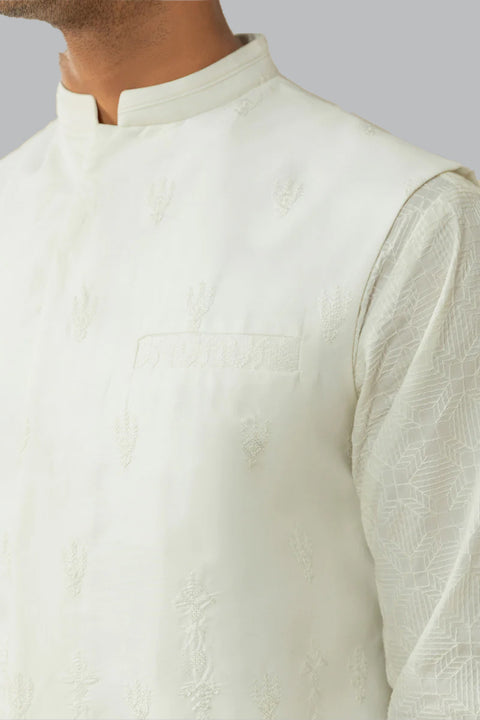 Burooj Man White Schiffli embroidered Waistcoat Regular Fit