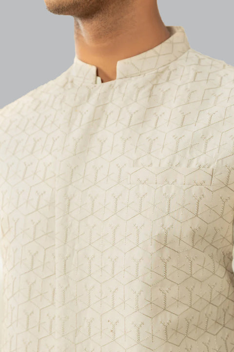 Burooj Man Beige Schiffli Embroidered Waistcoat Regular Fit